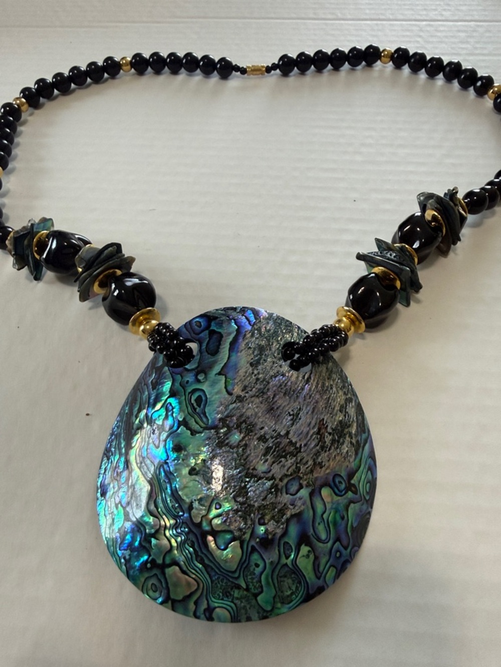 Vintage 1980’s Statement Necklace with large Abalone Shell Pendant
